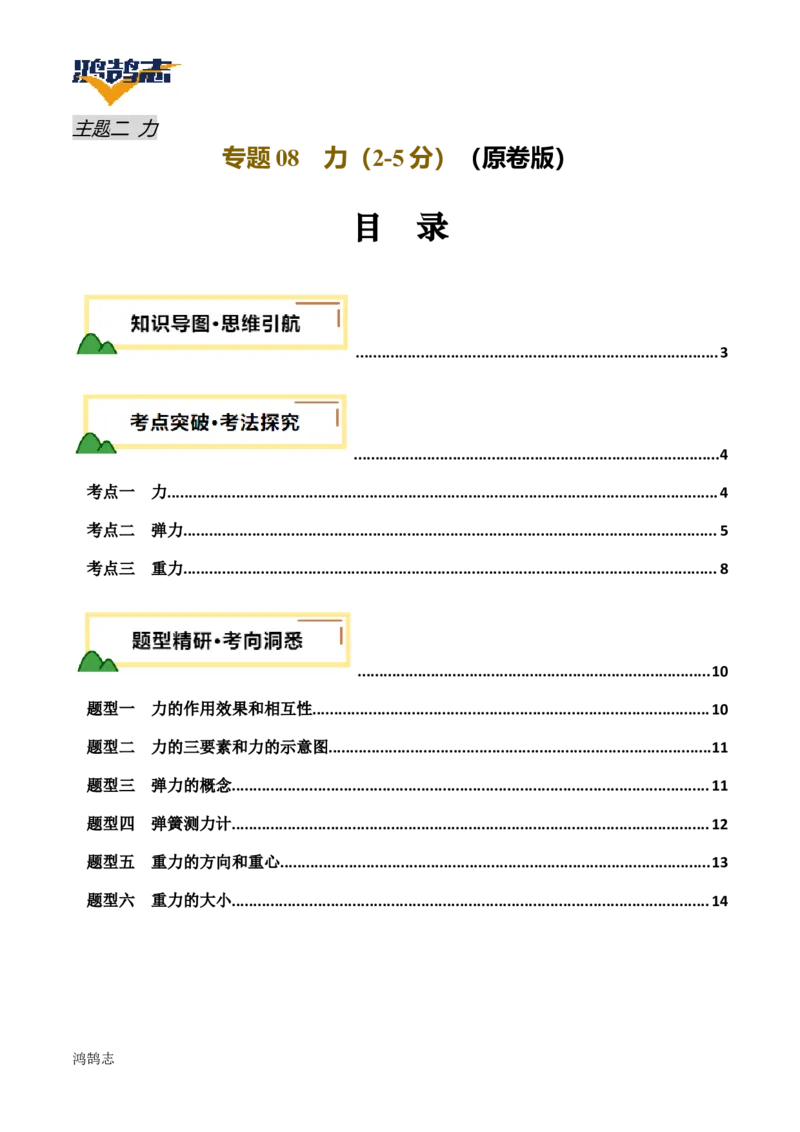 专题08力（讲义）（原卷版）_8、物理总复习_《2025年中考复习讲义》物理