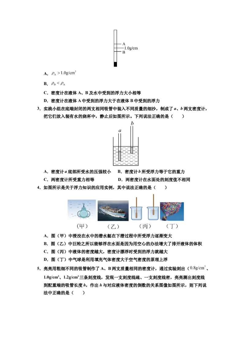 课时10.4跨学科实践：制作微型密度计（学生版）_初物_八年级上下册+九年级全一册物理_八年级物理下册_讲义（更新中）-U26