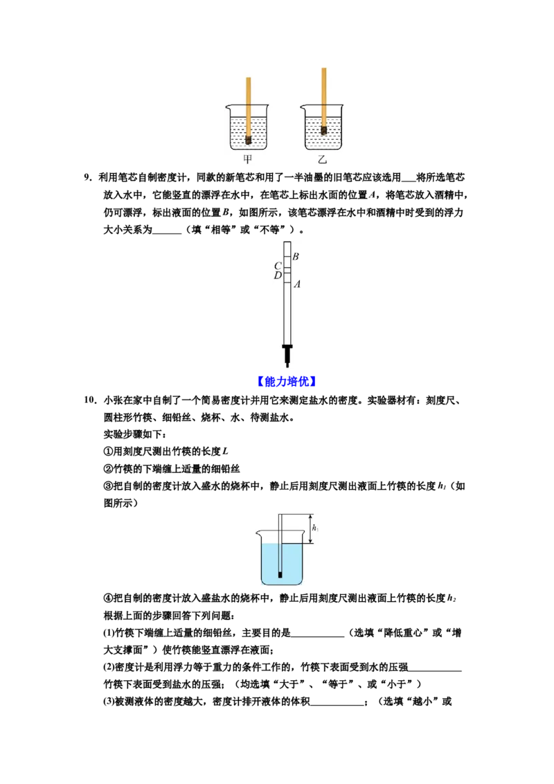 课时10.4跨学科实践：制作微型密度计（学生版）_初物_八年级上下册+九年级全一册物理_八年级物理下册_讲义（更新中）-U26