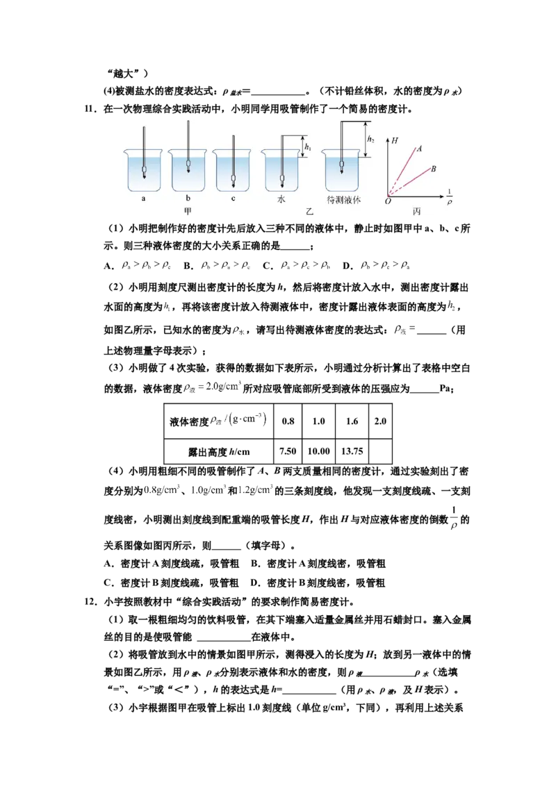 课时10.4跨学科实践：制作微型密度计（学生版）_初物_八年级上下册+九年级全一册物理_八年级物理下册_讲义（更新中）-U26