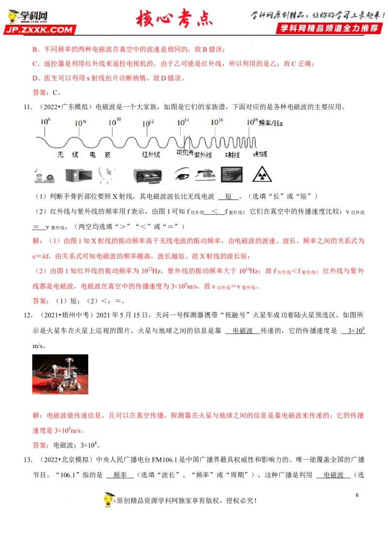 专题39电磁波与信息传递（解析版）-2022年中考物理二轮专项复习核心考点讲解与必刷题型汇编（全国通用）_8、物理总复习_8.中考物理总复习_2022年中考复习资料