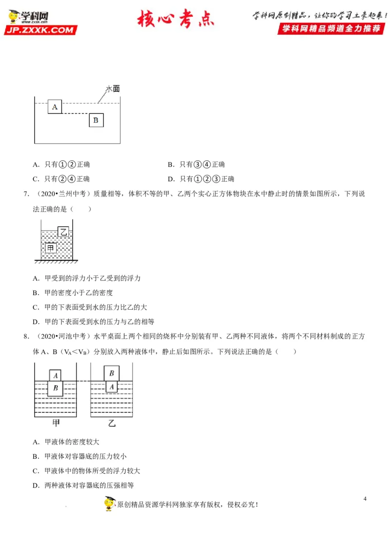 专题21压强与浮力综合（原卷版）-2022年中考物理二轮专项复习核心考点突破与必刷题型汇编（全国通用）_8、物理总复习_8.中考物理总复习_2022年中考复习资料