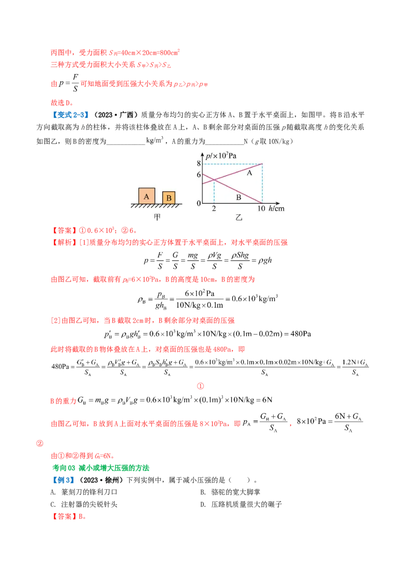 专题10压强（4考点+10考向）（讲义）（解析版）_8、物理总复习_8.中考物理总复习_2024年中考复习资料_一轮复习资料_完2024年中考物理一轮复习课件+讲义+练习（全国通用）
