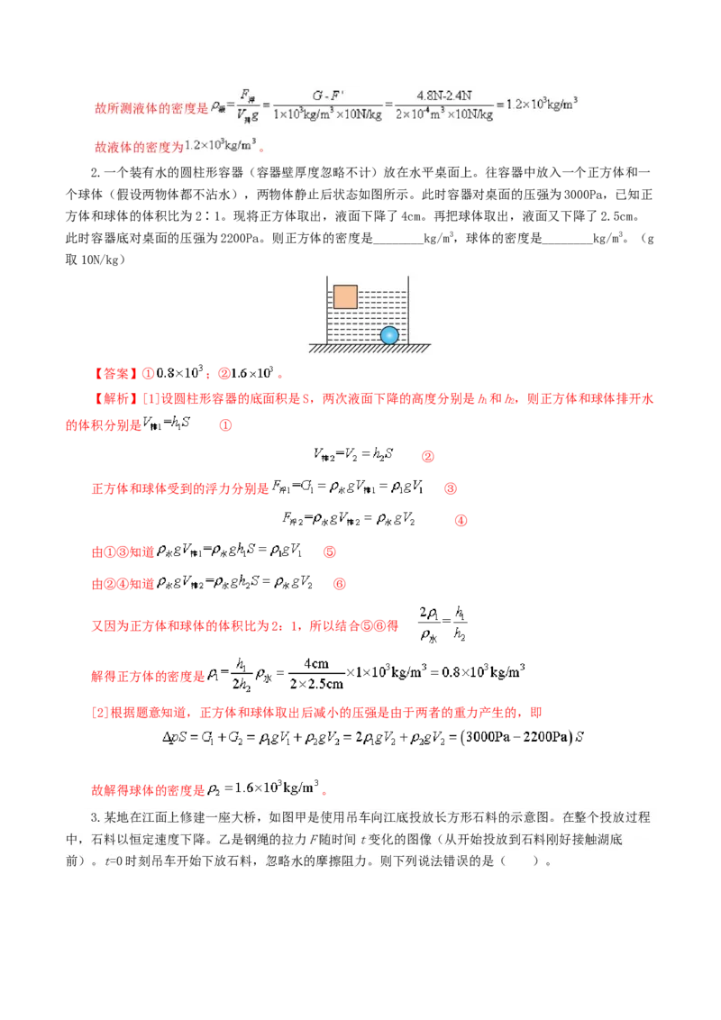 专题11浮力（7题型）（练习）（解析版）_8、物理总复习_2024年中考复习资料_一轮复习_课件+讲义+练习2024年中考物理一轮复习讲练测（全国通用）_配套练习（原卷版+解析版）