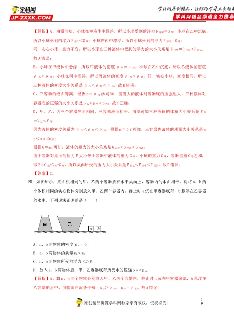 第10章浮力（解析版）_8、物理总复习_8.中考物理总复习_2022年中考复习资料_2022年中考物理一轮复习知识点梳理与针对性分层训练（人教版）265897621