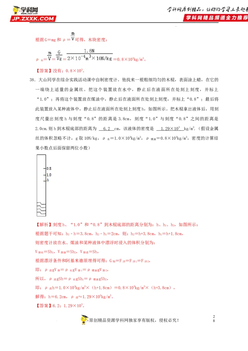 第10章浮力（解析版）_8、物理总复习_8.中考物理总复习_2022年中考复习资料_2022年中考物理一轮复习知识点梳理与针对性分层训练（人教版）265897621