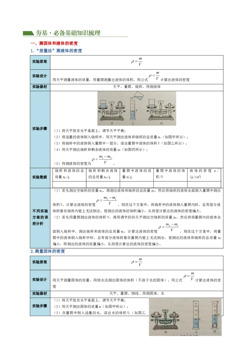 专题07质量和密度（讲义）（解析版）_8、物理总复习_2024年中考复习资料_一轮复习_课件+讲义+练习2024年中考物理一轮复习讲练测（全国通用）_配套讲义（原卷版+解析版）