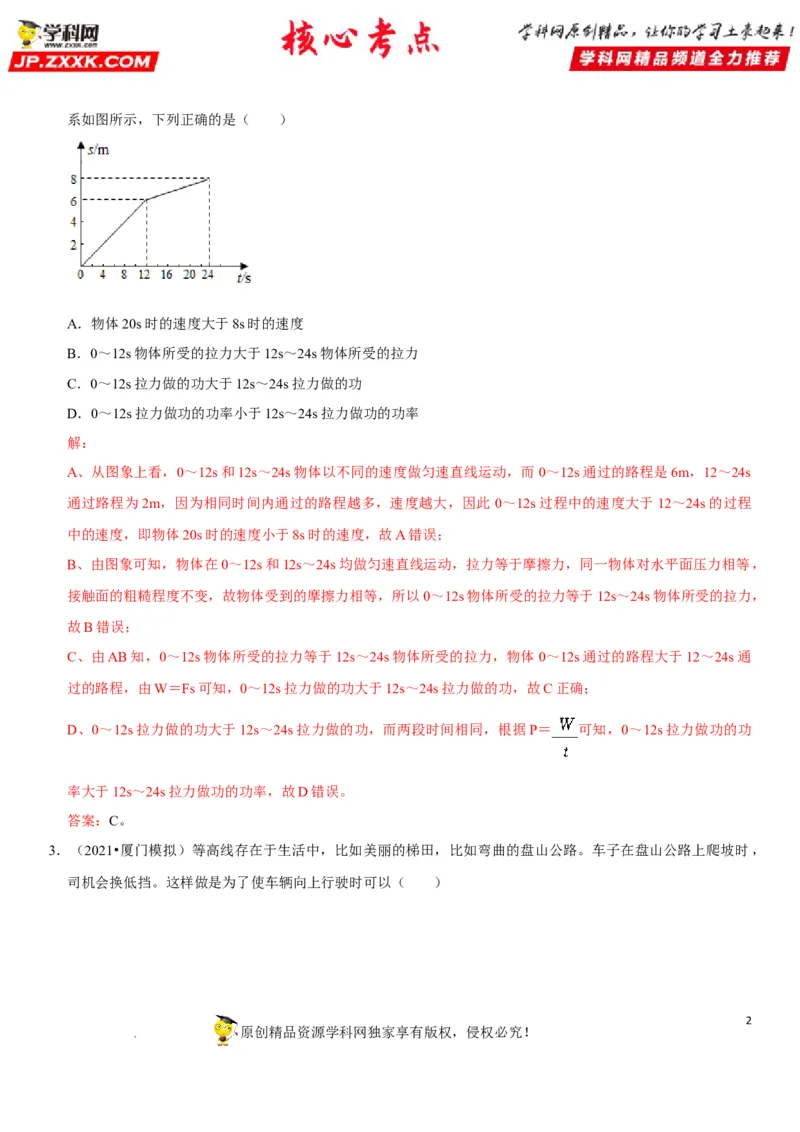 专题22功与功率（解析版）-2022年中考物理二轮专项复习核心考点突破与必刷题型汇编（全国通用）_8、物理总复习_8.中考物理总复习_2022年中考复习资料