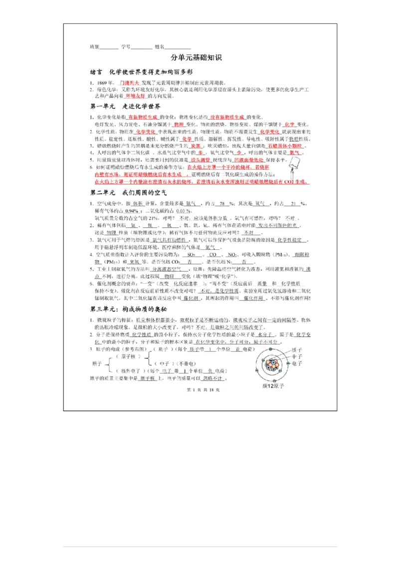 初中化学各单元期末复习提纲，照着背高分不愁！_《初中全科目知识点汇总》_初中化学知识点汇总