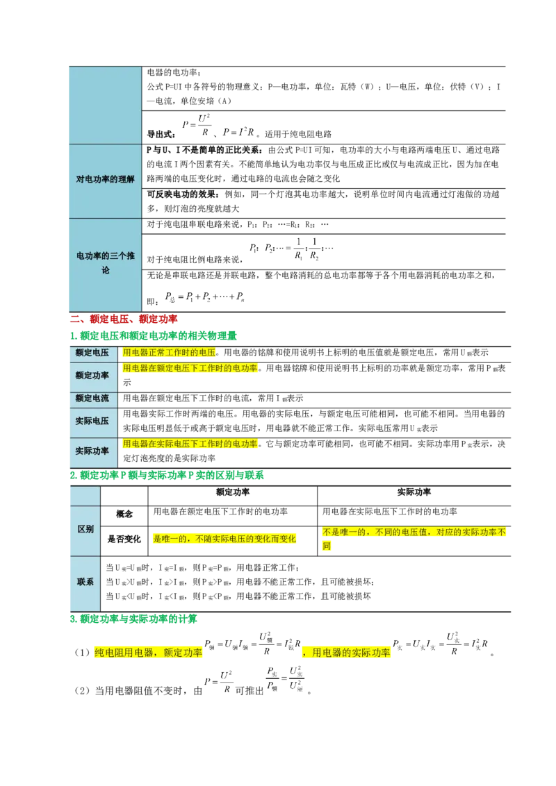专题17电功率（4考点+12考向）（讲义）（解析版）_8、物理总复习_2024年中考复习资料_一轮复习_课件+讲义+练习2024年中考物理一轮复习讲练测（全国通用）