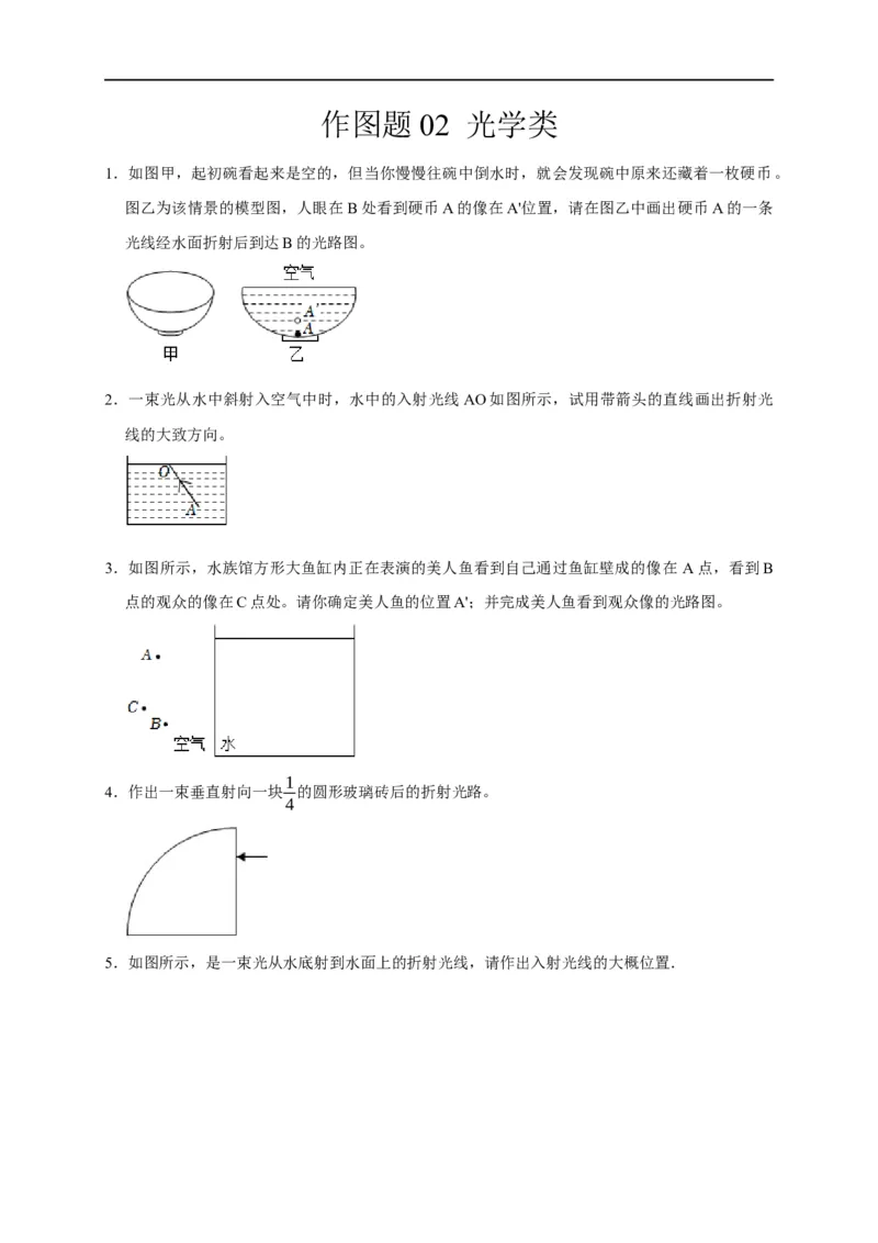 作图题02光学类（原卷版）_8、物理总复习_8.中考物理总复习_2023年中考复习资料_二轮复习_2023年中考物理二轮题型专项复习（全国通用）