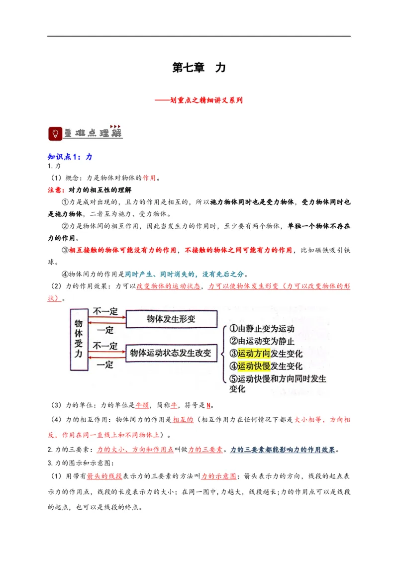 专题7力（解析版）-备战2023中考物理一轮复习精细讲义_8、物理总复习_8.中考物理总复习_2023年中考复习资料_一轮复习_讲义+练习备战2023年中考物理一轮复习精细讲义