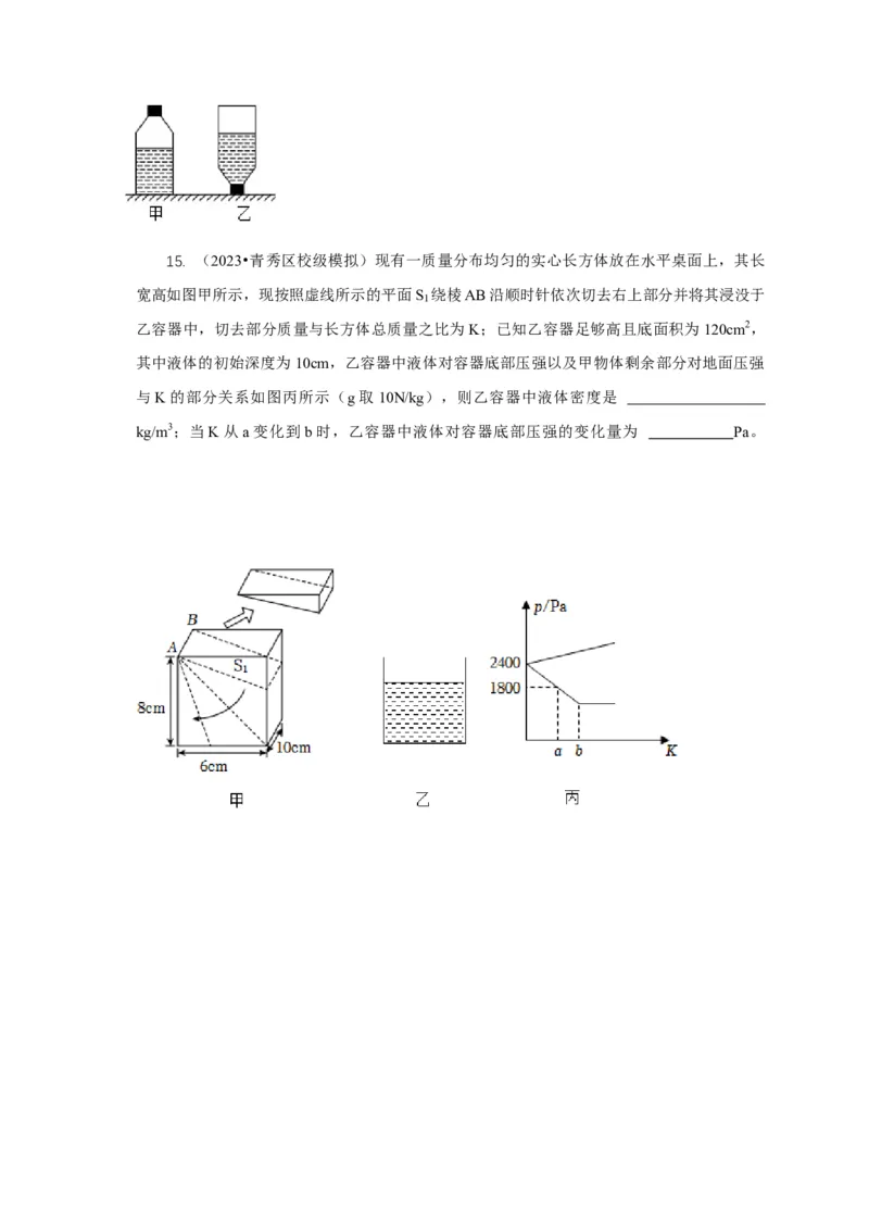 专题6不同形状容器的液体压强与压力分析（原卷版）_8、物理总复习_2024年中考复习资料_二轮复习_2024年中考物理二轮专项复习核心考点讲解与必刷题型汇编