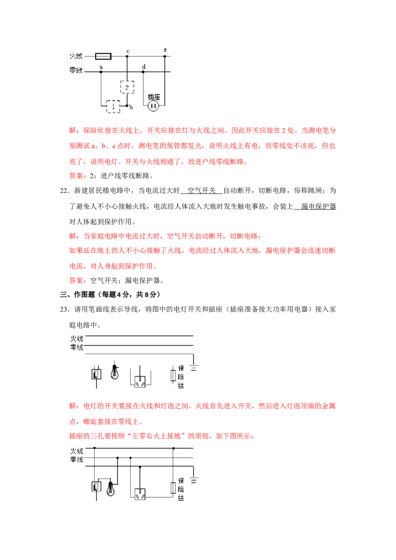 第19章生活用电A卷&middot;知识通关练（解析版）-2023-2024学年九年级物理全一册单元速记&middot;巧练（人教版）_初物_八年级上下册+九年级全一册物理_九年级物理全一册_单元试卷