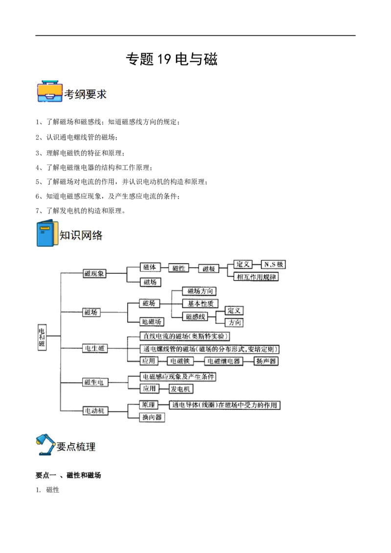 专题19电与磁全攻略备战2023年中考物理一轮重难点复习（解析版）_8、物理总复习_8.中考物理总复习_2023年中考复习资料_一轮复习_全攻略备战2023年中考物理一轮重难点复习_基础篇