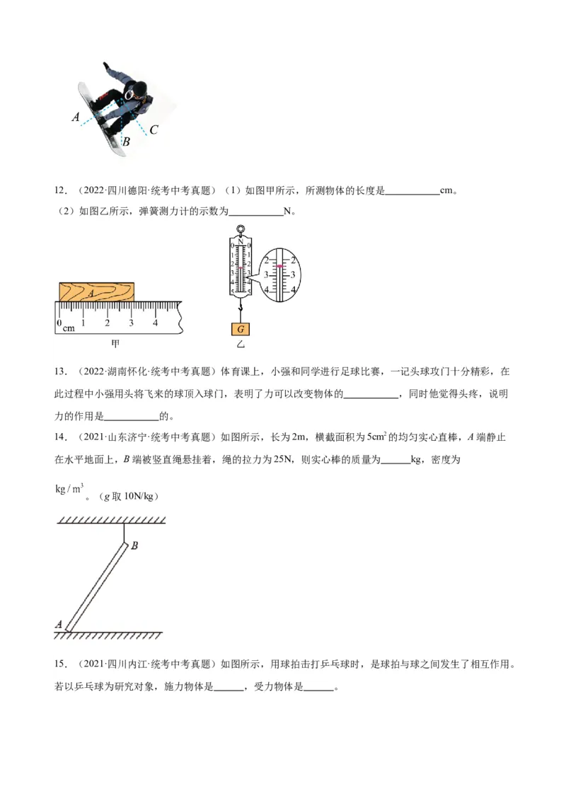专题7力《力》章末综合训练（学生版）_8、物理总复习_2024年中考复习资料_专项复习资料_完三年（2021&mdash;2023）中考真题分项精编（全国通用）