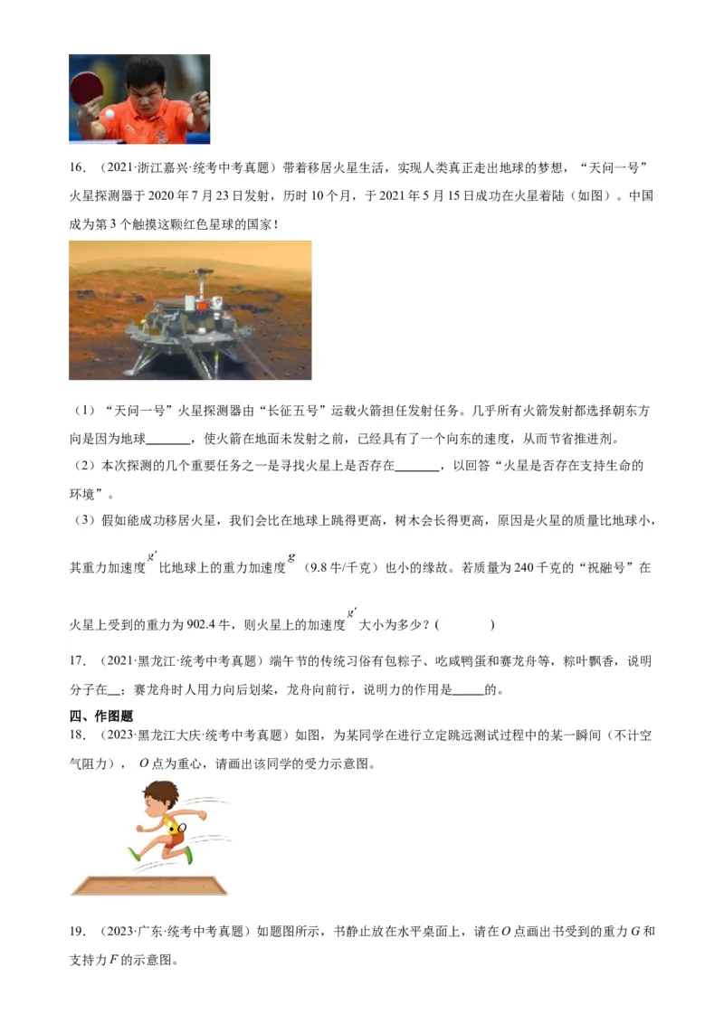 专题7力《力》章末综合训练（学生版）_8、物理总复习_2024年中考复习资料_专项复习资料_完三年（2021&mdash;2023）中考真题分项精编（全国通用）