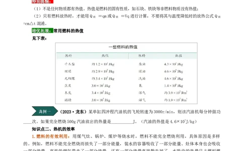 课时14.2热机效率（学生版）_初物_八年级上下册+九年级全一册物理_九年级物理全一册_讲义_2024版