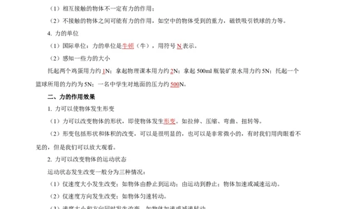 第七章力（知识清单）-八年级物理下册同步备课系列（人教版）（教师版）_初物_八年级上下册+九年级全一册物理_八年级物理下册_老课标资料_单元试卷