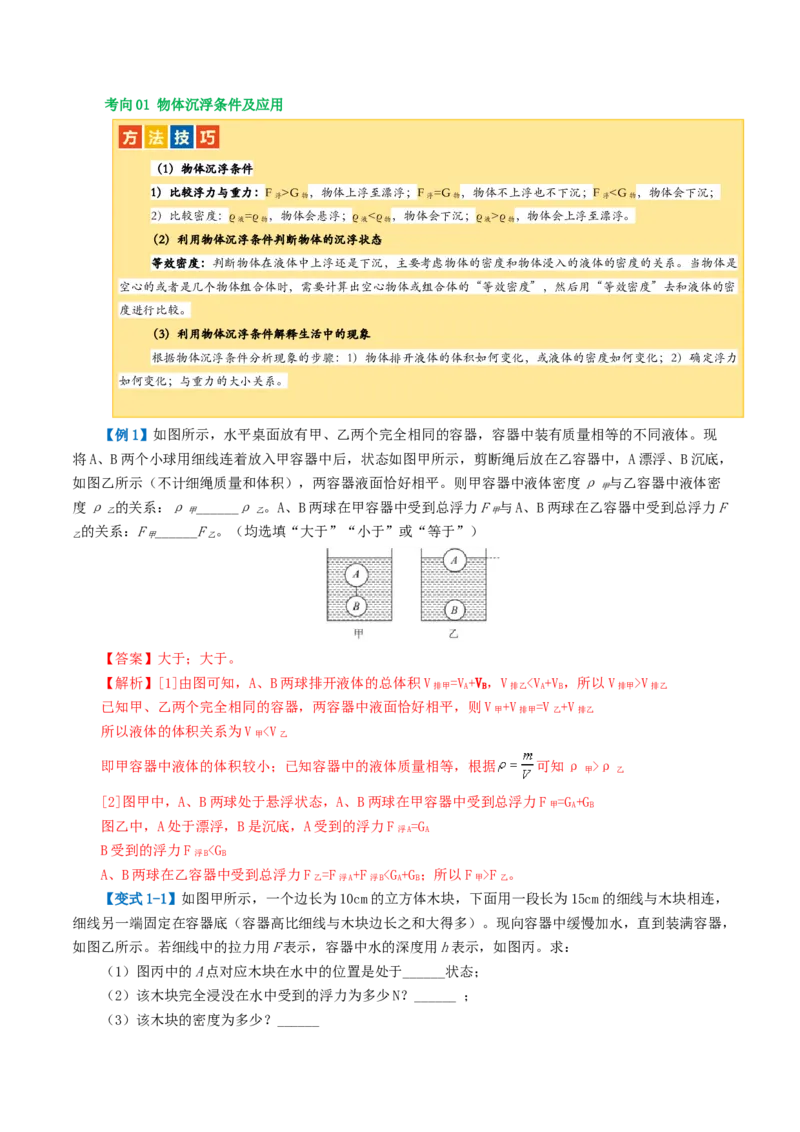 专题11浮力（3考点+8考向）（讲义）（解析版）_8、物理总复习_2024年中考复习资料_一轮复习_课件+讲义+练习2024年中考物理一轮复习讲练测（全国通用）_配套讲义（原卷版+解析版）