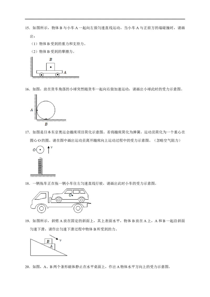 作图题01受力分析类（原卷版）_8、物理总复习_8.中考物理总复习_2023年中考复习资料_二轮复习_2023年中考物理二轮题型专项复习（全国通用）