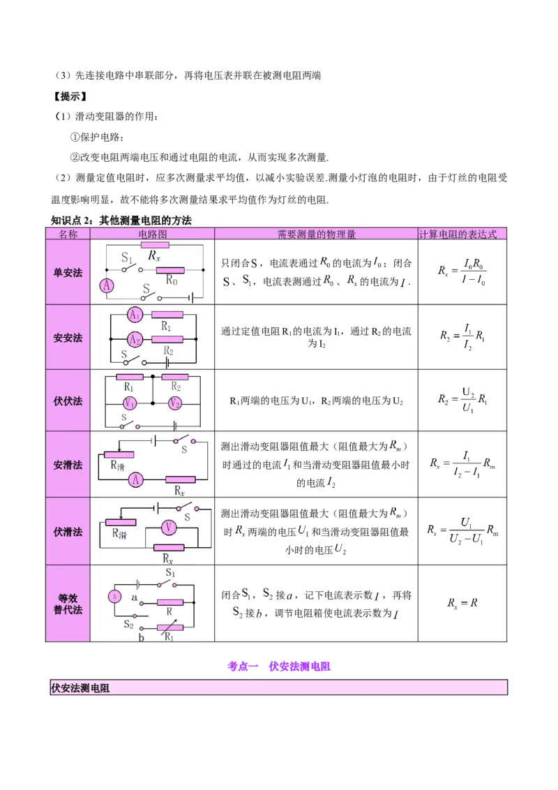 专题23电阻的测定（原卷版）_8、物理总复习_2024年中考复习资料_一轮复习_完备战2024年中考物理一轮复习考点帮（全国通用）