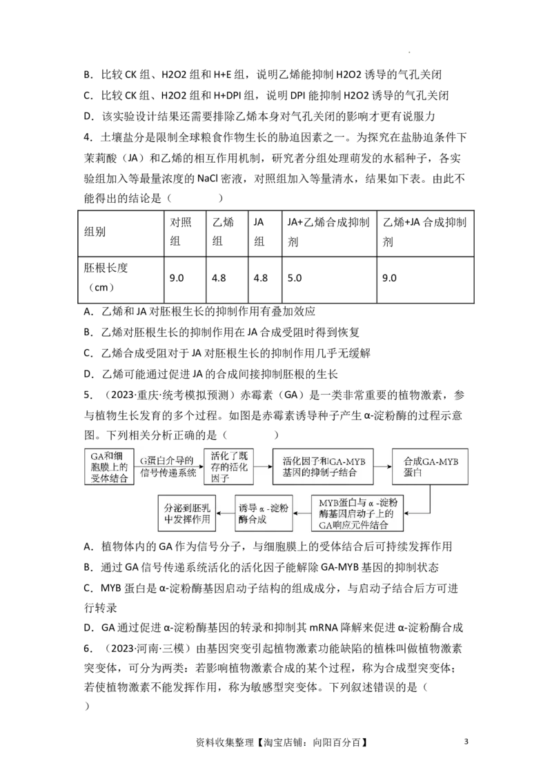 专题12植物的激素调节（原卷版）_新高考复习资料_2024年新高考复习资料_一轮复习资料_完备战2024年高考生物一轮复习重难点突破讲解与训练（新教材）_专题12植物的激素调节