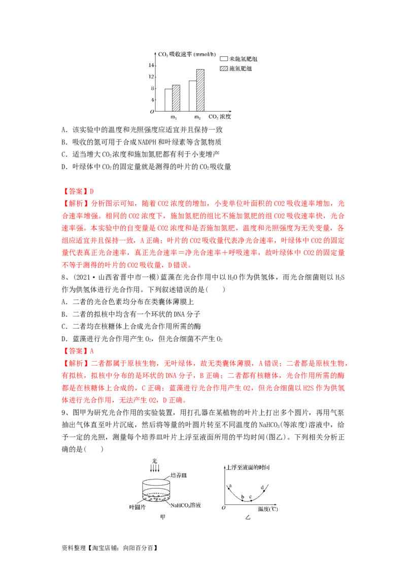 专题09光合作用（精练）（解析版）_新高考复习资料_2024年新高考复习资料_一轮复习资料_完备战2024年高考生物一轮复习串讲精练（新高考专用）_精练_解析版
