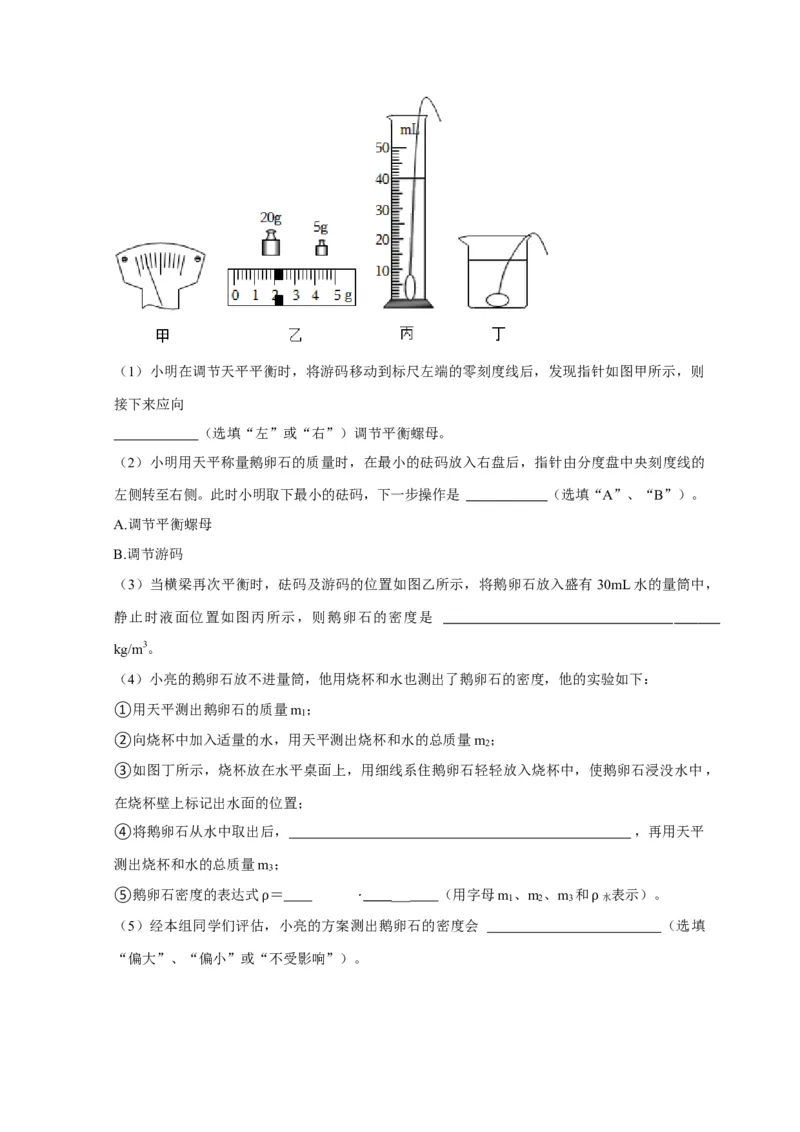 实验6测量固体的密度（原卷版）_8、物理总复习_2024年中考复习资料_二轮复习_（讲义+练习）2024年中考物理二轮题型专项复习