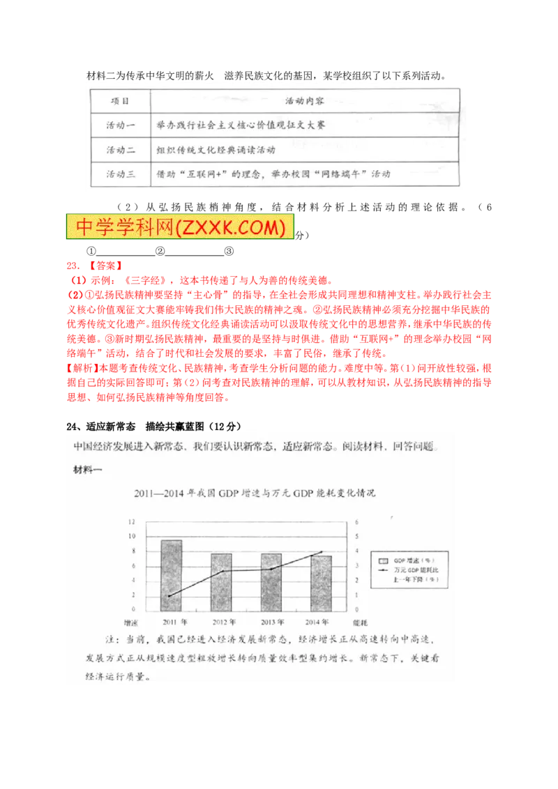 2015山东青岛道德与法治试卷+答案+解析(word整理版)_山东历年中考真题_山东省历年中考真题2013~2024_初中道法历年真题（2013-2024）