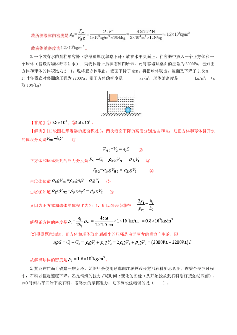 专题11浮力（7题型）（练习）（解析版）_8、物理总复习_8.中考物理总复习_2024年中考复习资料_一轮复习资料_完2024年中考物理一轮复习课件+讲义+练习（全国通用）