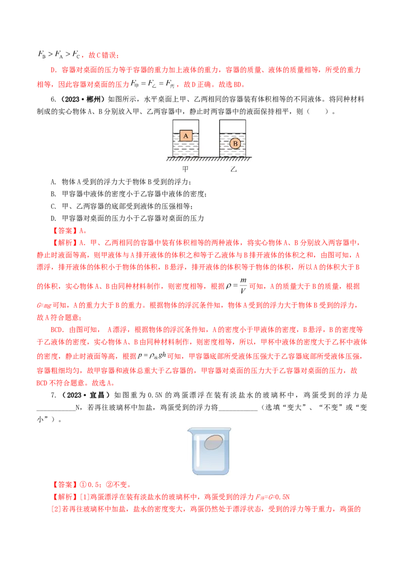 专题11浮力（7题型）（练习）（解析版）_8、物理总复习_8.中考物理总复习_2024年中考复习资料_一轮复习资料_完2024年中考物理一轮复习课件+讲义+练习（全国通用）