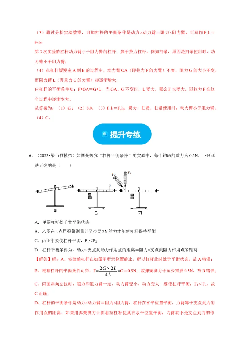 实验12探究杠杆的平衡条件（解析版）_8、物理总复习_2024年中考复习资料_二轮复习_（讲义+练习）2024年中考物理二轮题型专项复习