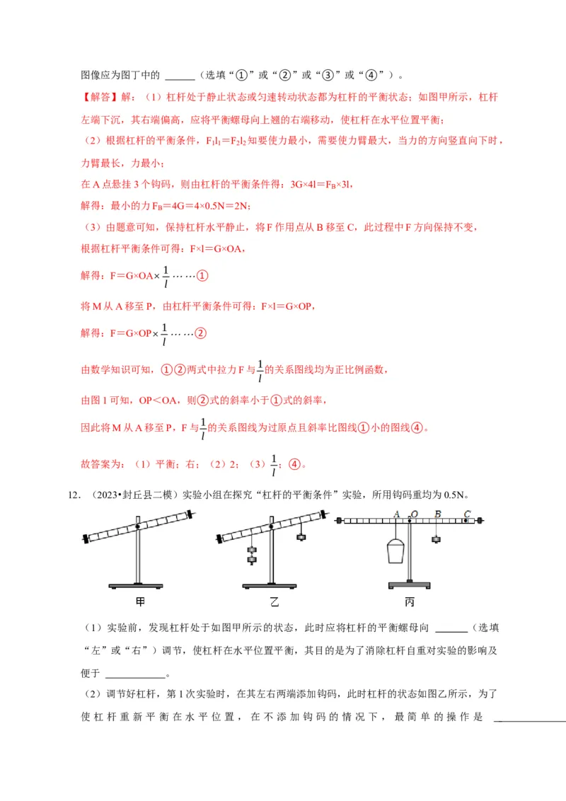 实验12探究杠杆的平衡条件（解析版）_8、物理总复习_2024年中考复习资料_二轮复习_（讲义+练习）2024年中考物理二轮题型专项复习