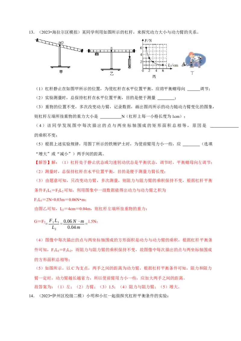 实验12探究杠杆的平衡条件（解析版）_8、物理总复习_2024年中考复习资料_二轮复习_（讲义+练习）2024年中考物理二轮题型专项复习