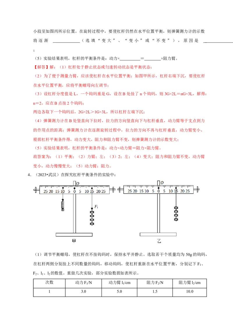 实验12探究杠杆的平衡条件（解析版）_8、物理总复习_2024年中考复习资料_二轮复习_（讲义+练习）2024年中考物理二轮题型专项复习