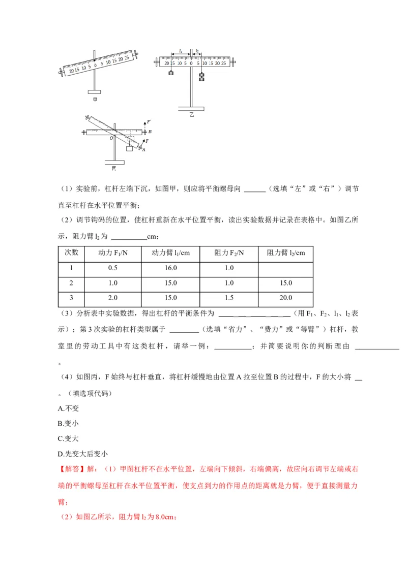实验12探究杠杆的平衡条件（解析版）_8、物理总复习_2024年中考复习资料_二轮复习_（讲义+练习）2024年中考物理二轮题型专项复习
