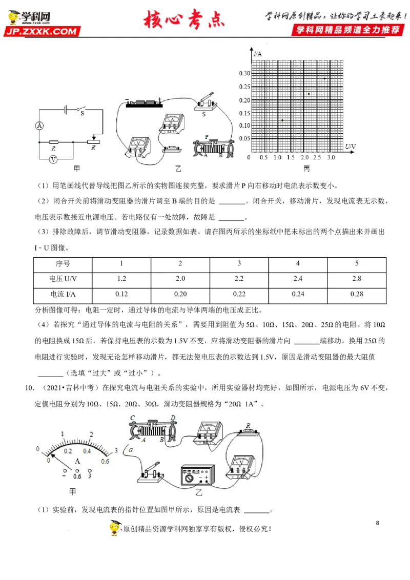 专题35探究IUR关系（原卷版）-2022年中考物理二轮专项复习核心考点讲解与必刷题型汇编（全国通用）_8、物理总复习_8.中考物理总复习_2022年中考复习资料