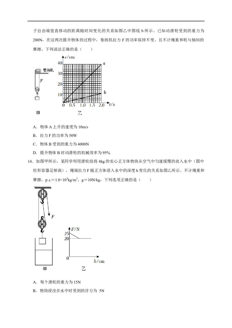 图像题03浮力、机械效率（原卷版）_8、物理总复习_8.中考物理总复习_2023年中考复习资料_二轮复习_2023年中考物理二轮题型专项复习（全国通用）