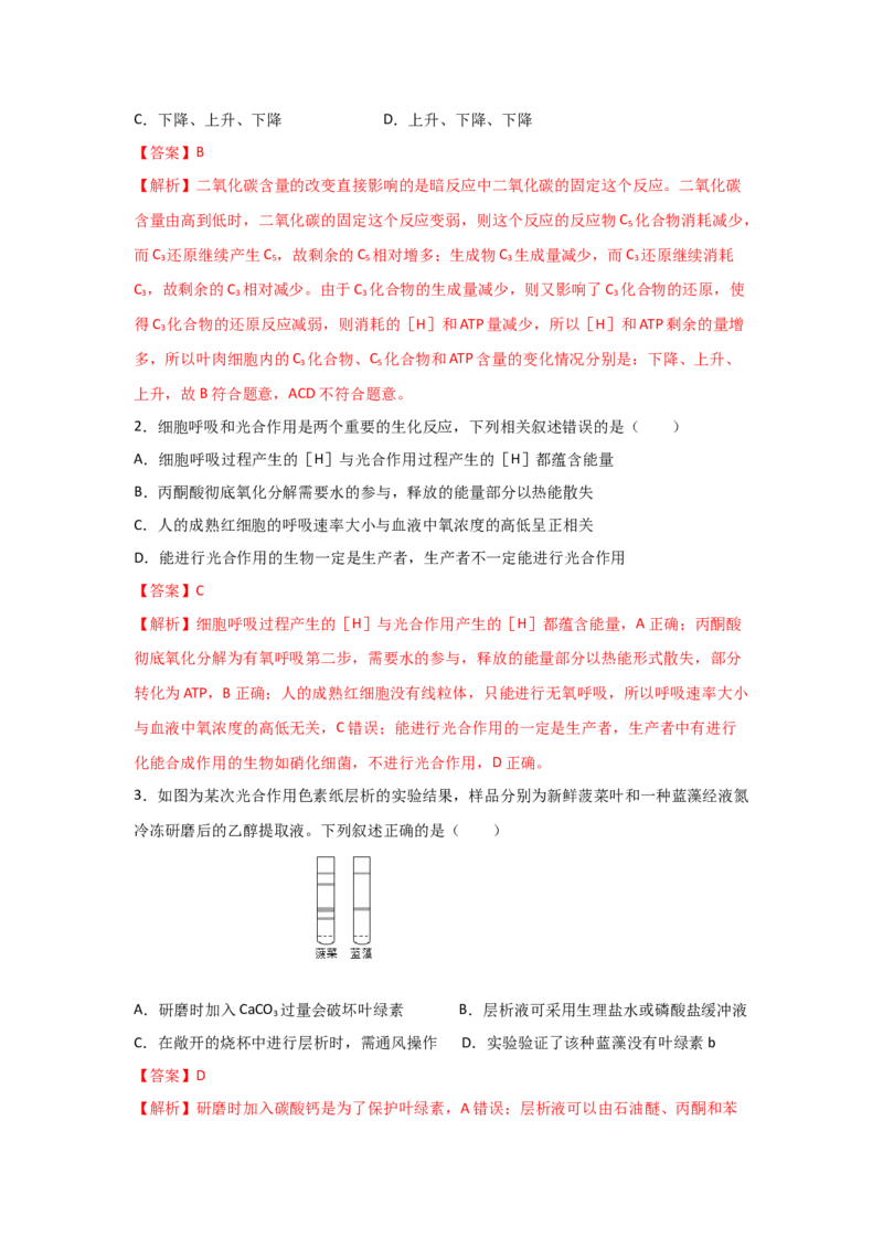 专题09_光与光合作用(教师版)_新高考复习资料_2023年新高考复习资料_二轮复习_增分要点2023高考生物二轮复习专题解读和分层训练291073137