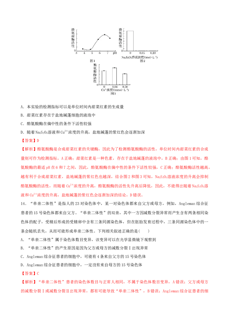 黄金卷05（解析版）-赢在高考&middot;黄金8卷备战2024年高考生物模拟卷（福建专用）_2024年新高考资料_4.2024高考模拟预测试卷