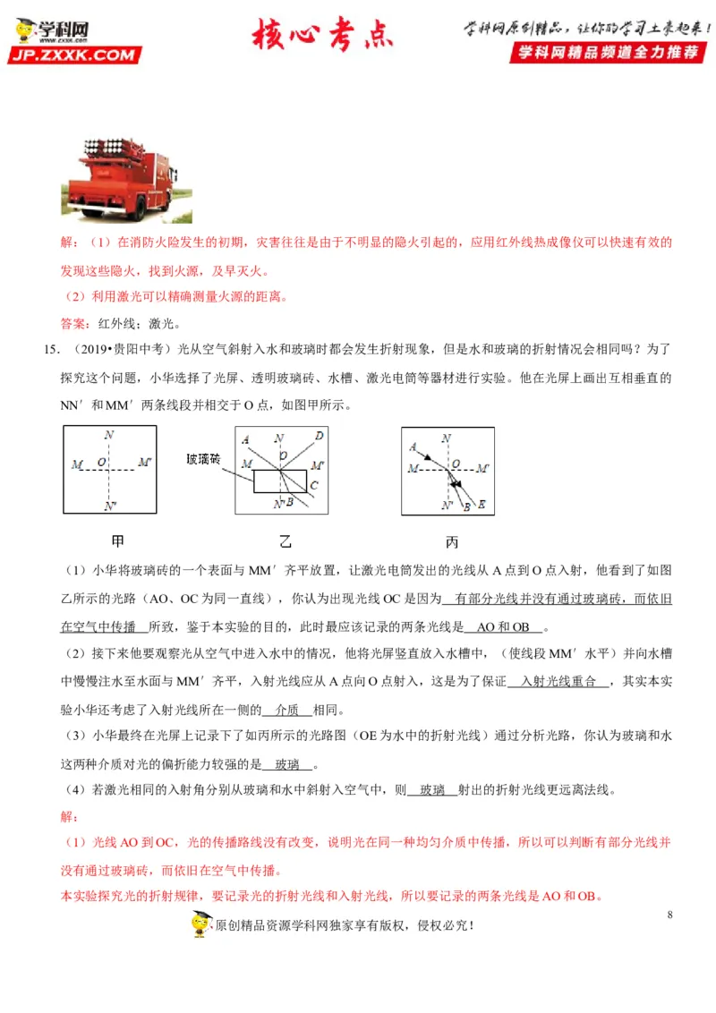 专题07光的折射特点及现象分析（解析版）-2022年中考物理二轮专项复习核心考点讲解与必刷题型汇编（全国通用）_8、物理总复习_8.中考物理总复习_2022年中考复习资料