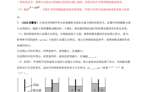 模块三实验专题35探究液体压强与哪些因素有关（解析版）_8、物理总复习_2025年中考复习资料_（2025中考全国通用）2024年中考物理真题分类汇编