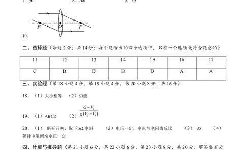 物理（安徽卷）（参考答案及评分标准）_8、物理总复习_2024中考模拟题物理_一模_物理（安徽卷）-2024年中考第一次模拟考试_2024年中考物理第一次模拟考试卷（安徽卷）