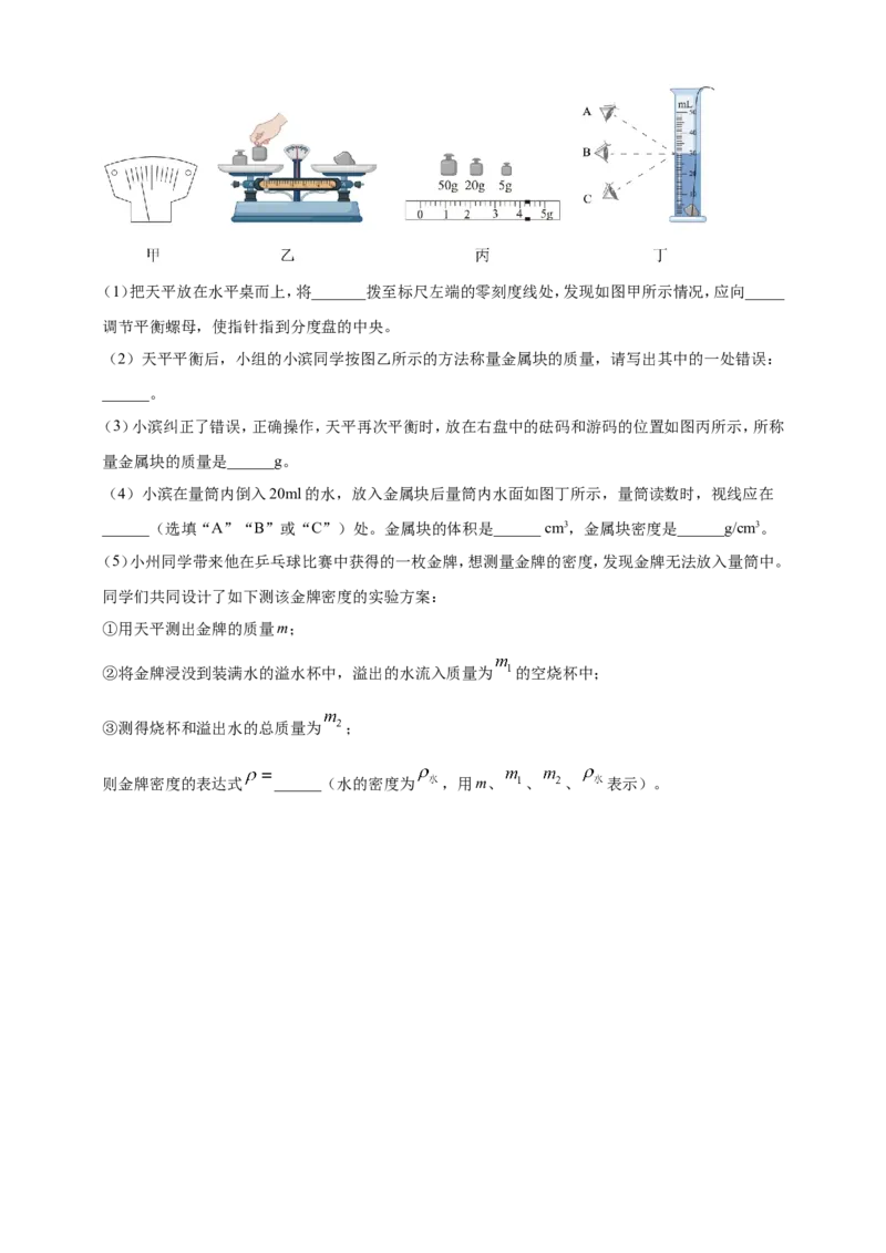 专题24测量固体液体密度的实验问题（原卷版）_8、物理总复习_2024年中考复习资料_二轮复习_夺分宝典备考2024年物理二轮中考总复习71个重难点亮点专题专炼（全国通用）