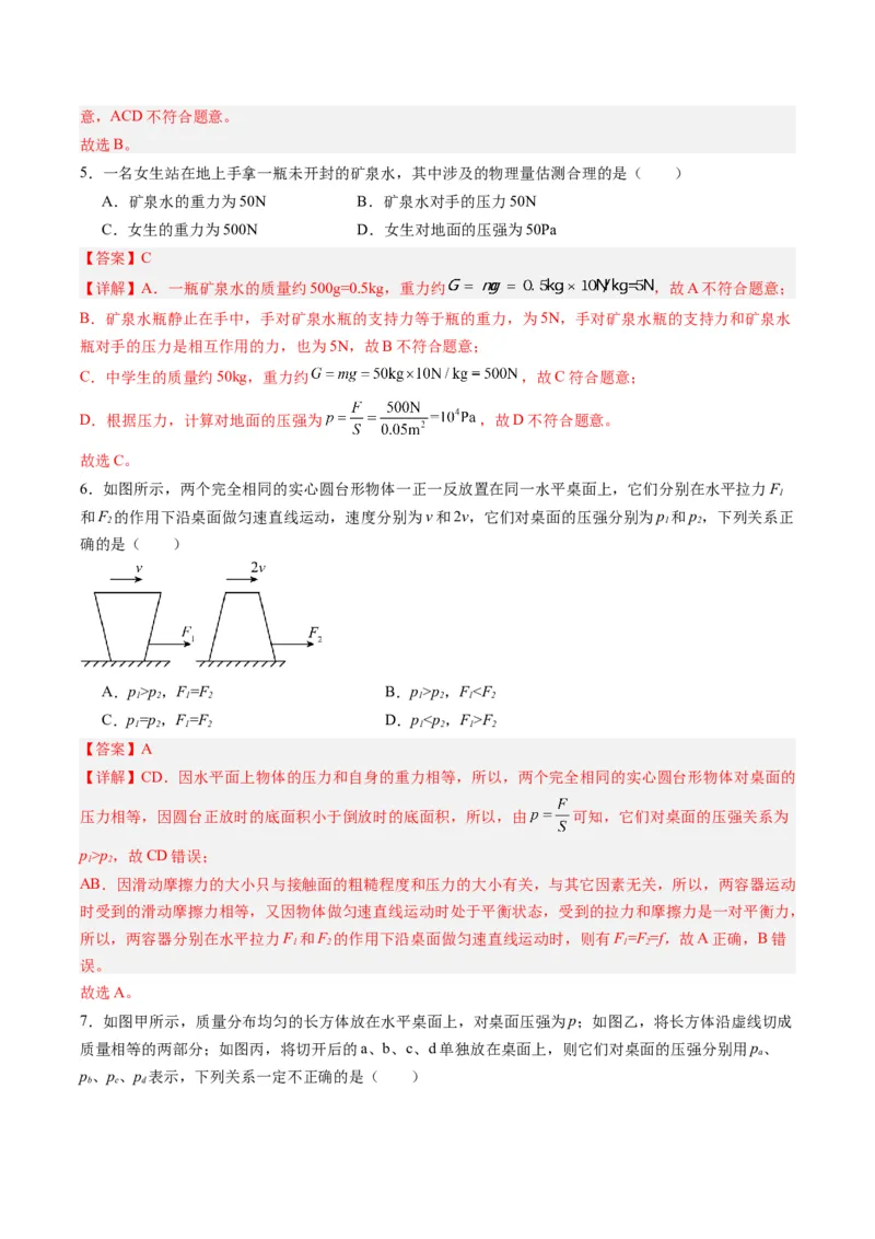 专题10压力与压强（解析版）_8、物理总复习_8.中考物理总复习_2024年中考复习资料_一轮复习资料_完备战2024年中考物理一轮复习讲义练习（全国通用）_教师版（含答案解析）
