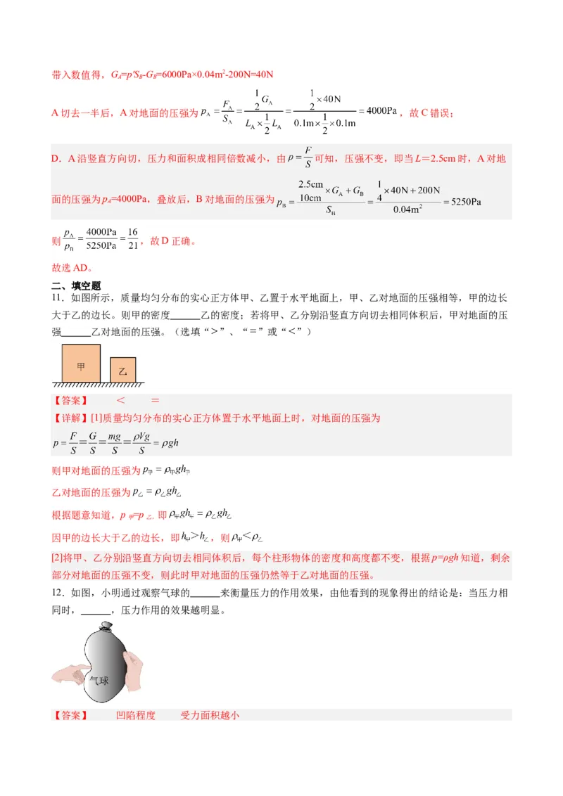 专题10压力与压强（解析版）_8、物理总复习_8.中考物理总复习_2024年中考复习资料_一轮复习资料_完备战2024年中考物理一轮复习讲义练习（全国通用）_教师版（含答案解析）