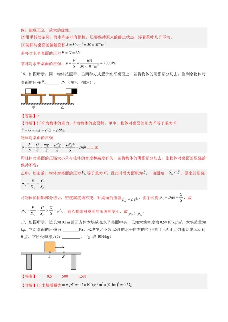 专题10压力与压强（解析版）_8、物理总复习_8.中考物理总复习_2024年中考复习资料_一轮复习资料_完备战2024年中考物理一轮复习讲义练习（全国通用）_教师版（含答案解析）