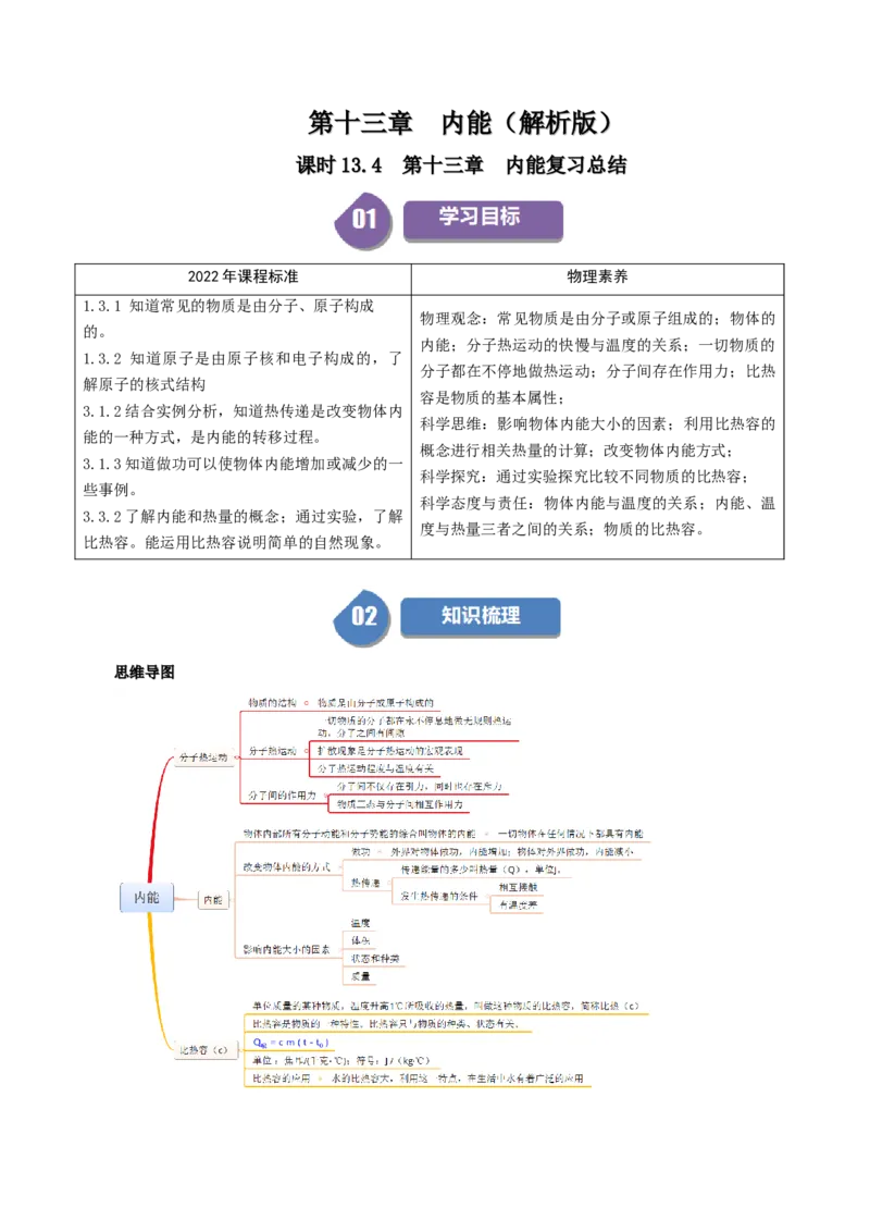 课时13.4第十三章内能复习总结（教师版）_初物_八年级上下册+九年级全一册物理_九年级物理全一册_讲义_2024版