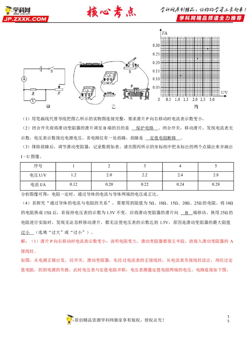 专题35探究IUR关系（解析版）-2022年中考物理二轮专项复习核心考点讲解与必刷题型汇编（全国通用）_8、物理总复习_8.中考物理总复习_2022年中考复习资料